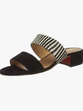 Joules Black Slide Mule with Black-and-White Striped Ankle Strap